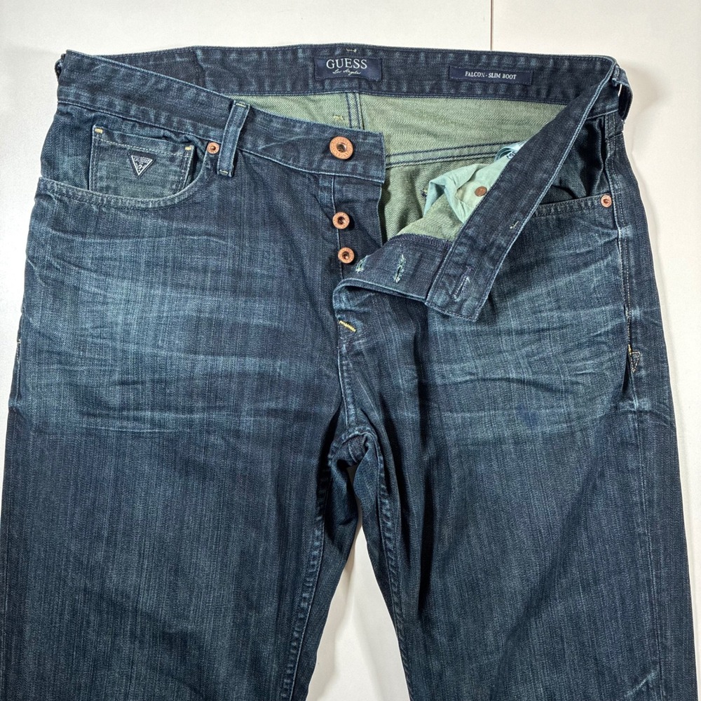 Guess Falcon Slim Boot Jeans 36x34 Faded Blue Button Fly Denim Grunge Y2K 90s